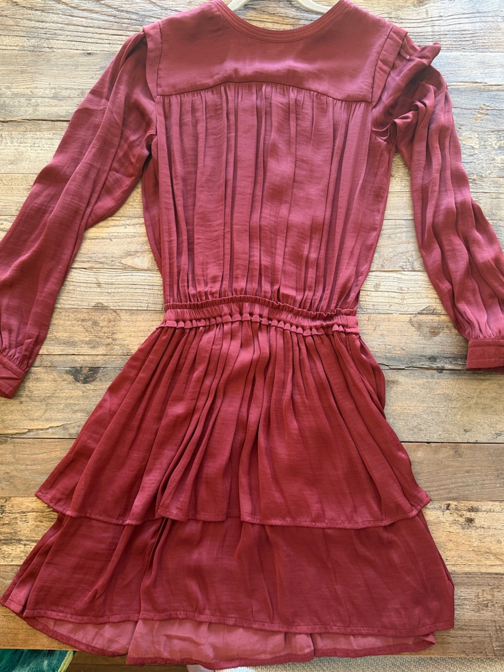 Scotch & Soda Long Sleeve Tiered Dress in Burgundy